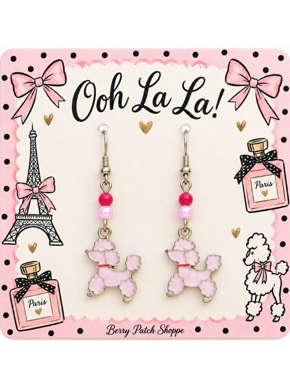 Ooh La La Très Chic Paris French Pink Fancy Fluff Poodle Earrings [COPY]